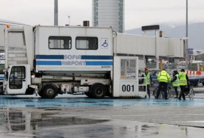 Ambulift being prepared to receive passengers