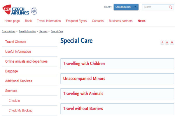 CSA Czech Airlines website content