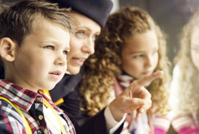 Lufthansa flight attendant with two children